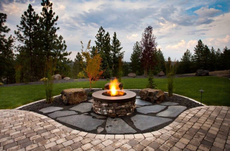 Stone and brick outdoor fire pit